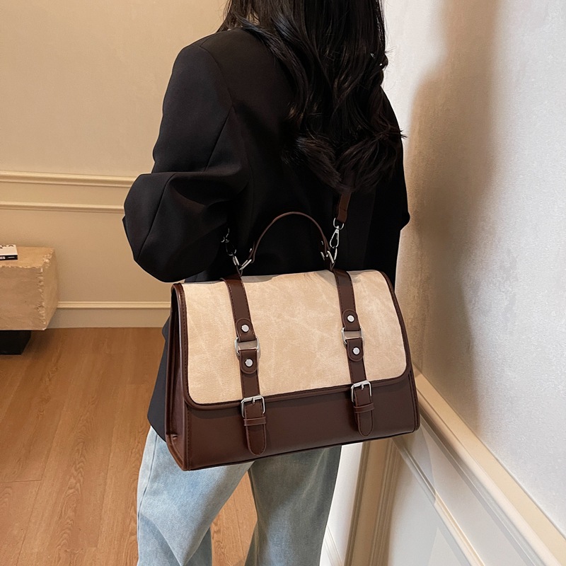 High-end retro briefcase bag for women's trendy simple commuting backpack large capacity single-shoulder crossbody bag